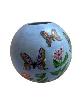 Hand-Painted Butterfly Floral Decorative Candle By Stone Candles Inc Berkeley CA